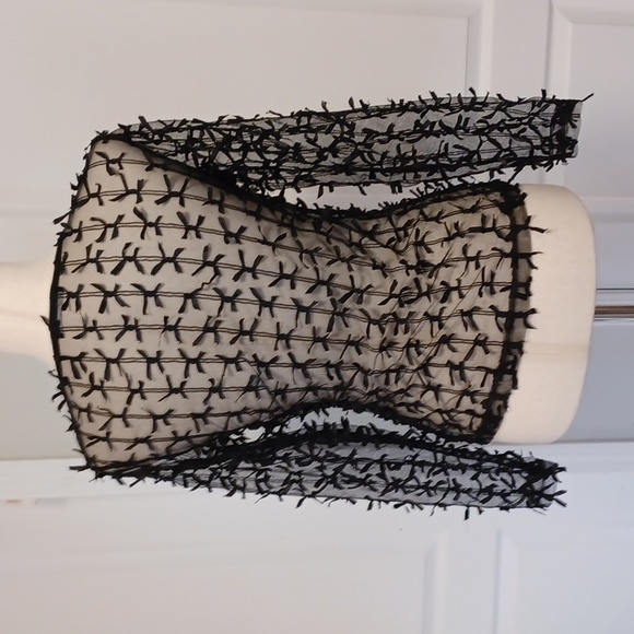 Zara black sheer stretchy long sleeve top bows all over bow decoration small - Picture 10 of 16